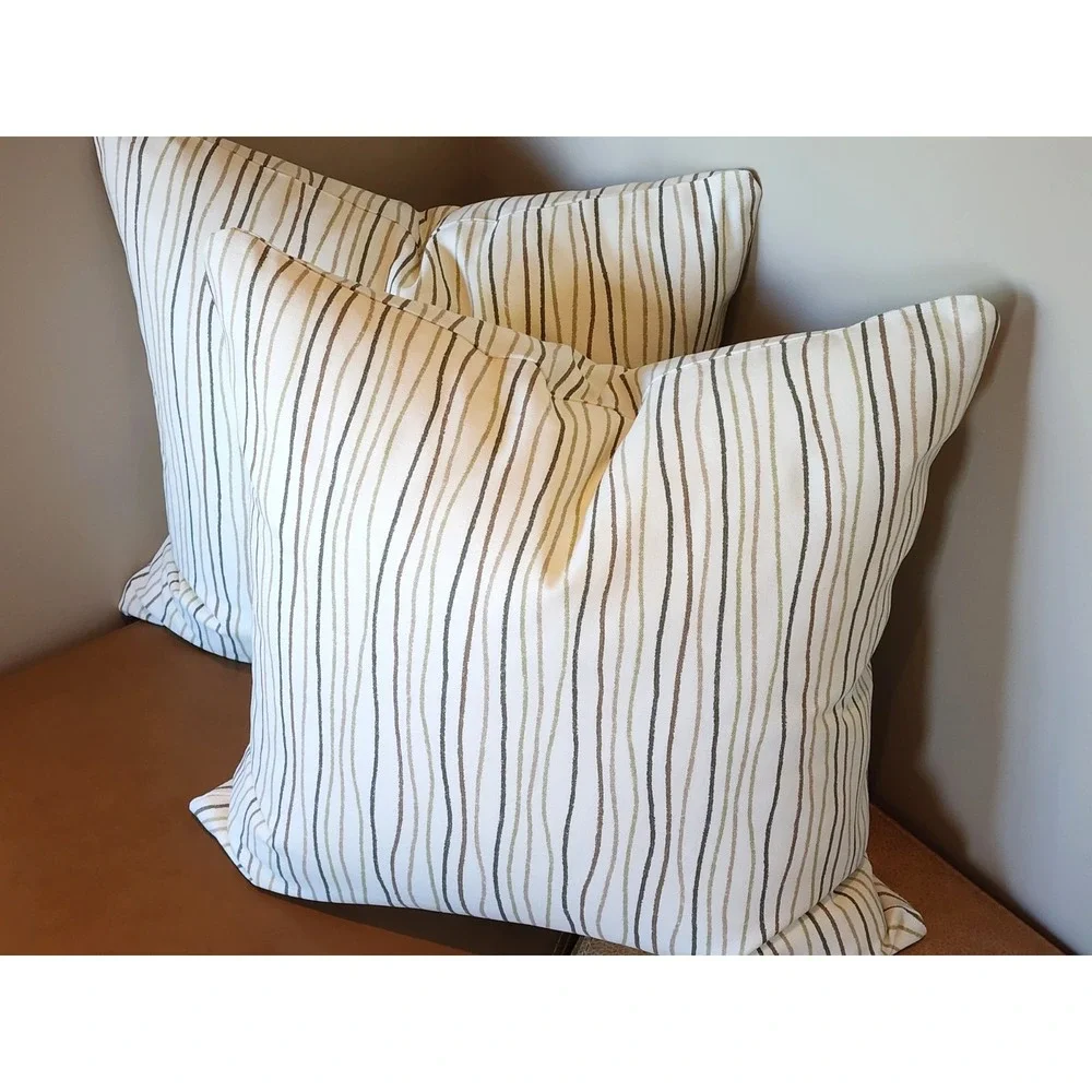 Magnolia Home 20x20 Throw Pillow Cover Pair Streamers Sage Tan Wavy Line Zip NEW